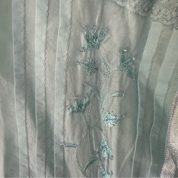 Ella Simone Cotton Pajama Set Sz XL Sky Blue NWOT Embroidered Pintuck Ribbon - Picture 7 of 16